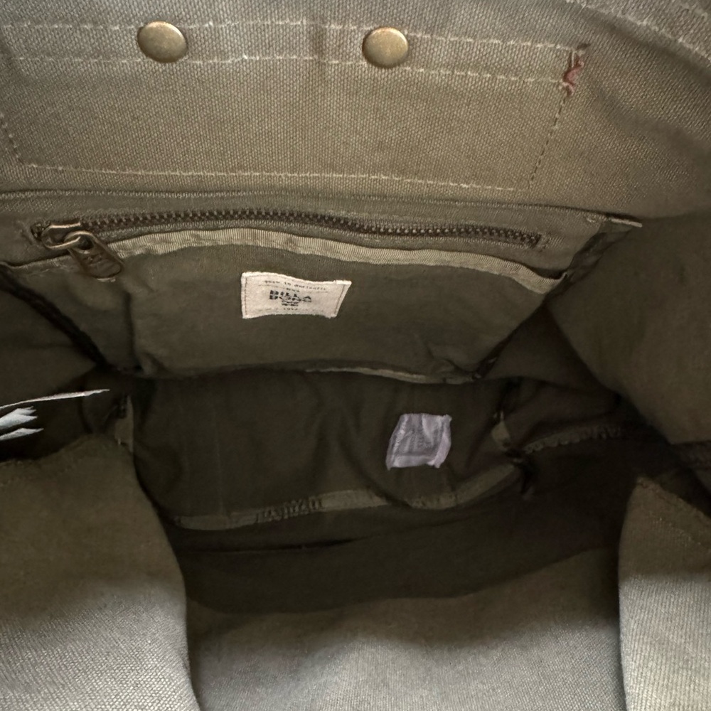 Billabong Backpack with Leather Strap Olive Green 17”x14” - Picture 5 of 13